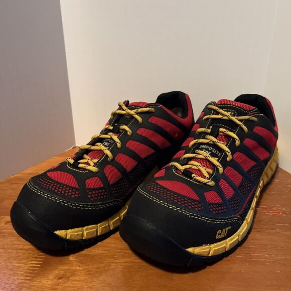 CAT Caterpillar Ergo Shoes Men’s 10 Composite Toe Black Red Yellow Work Sneakers - Picture 2 of 8
